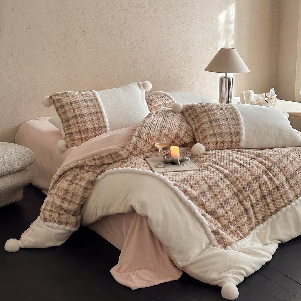 Doce estilo princesa completo fosco leite veludo conjunto de quatro peças temporada engrossado quente Anti-estático cama