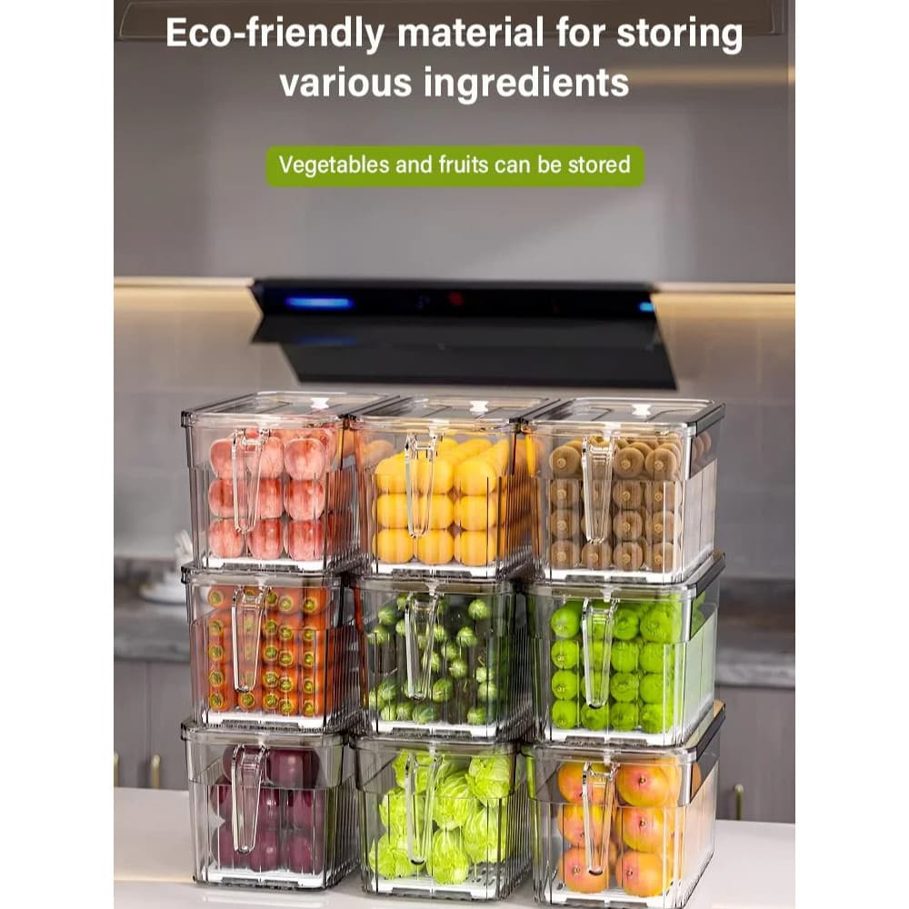 Organizador de geladeira transparente, leve e luxuoso, com grande capacidade e gaveta para legumes.