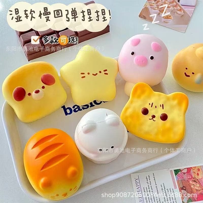 Simulação torrada pão pitada brinquedo molhado macio doce brinquedo recuperação lenta pitada diversão dos desenhos anima