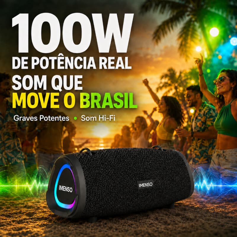 Caixa De Som Imenso X39 Potente 100w Ipx6 Bluetooth 5.3 Bateria de 9000mAh Rgb 127/220v BIVOLT 12 Horas de Reprodução
