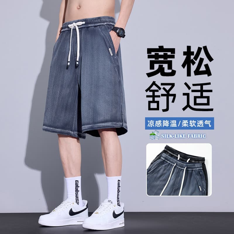 Masculino masculino denim shorts denim shorts fino solto americano Street Wear 2026 adolescente Casual cinco pontos calç
