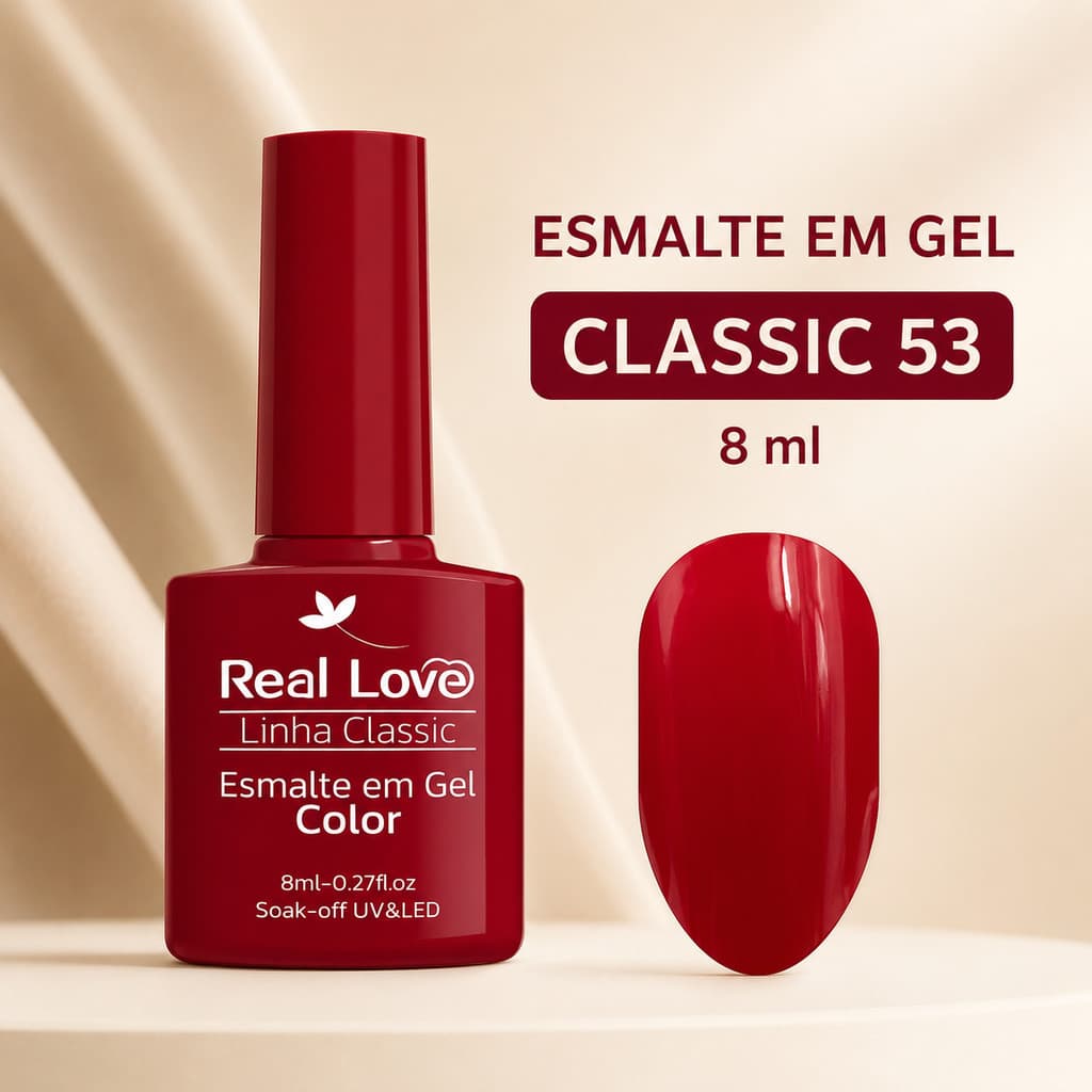 Esmalte em Gel Real Love Classic Cor 53 8ml Pincel Língua de Gato