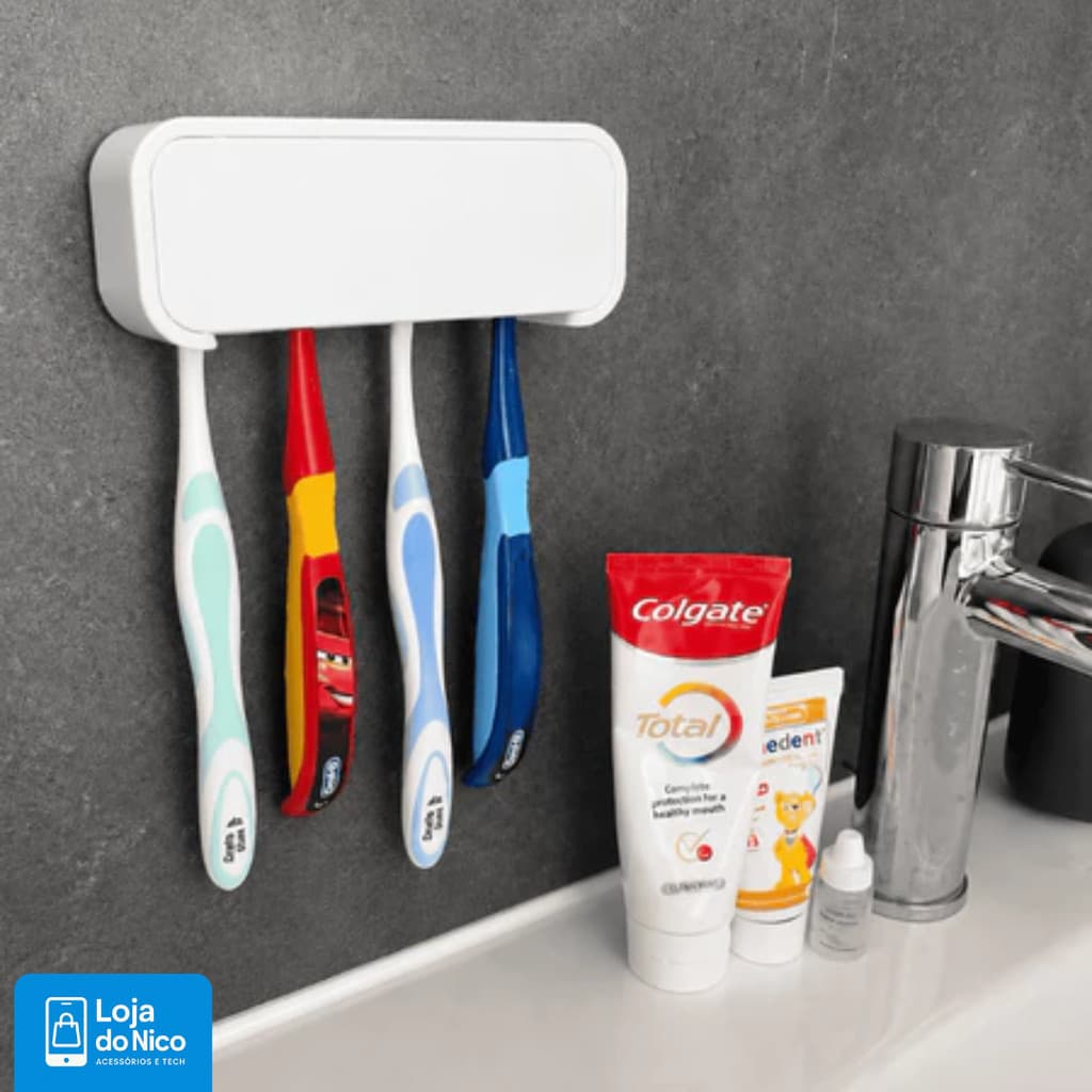 Porta Escovas de Dente Parede Fixação Sem Furo Suporte Para até 4 Escovas com Fita Dupla Face Forte