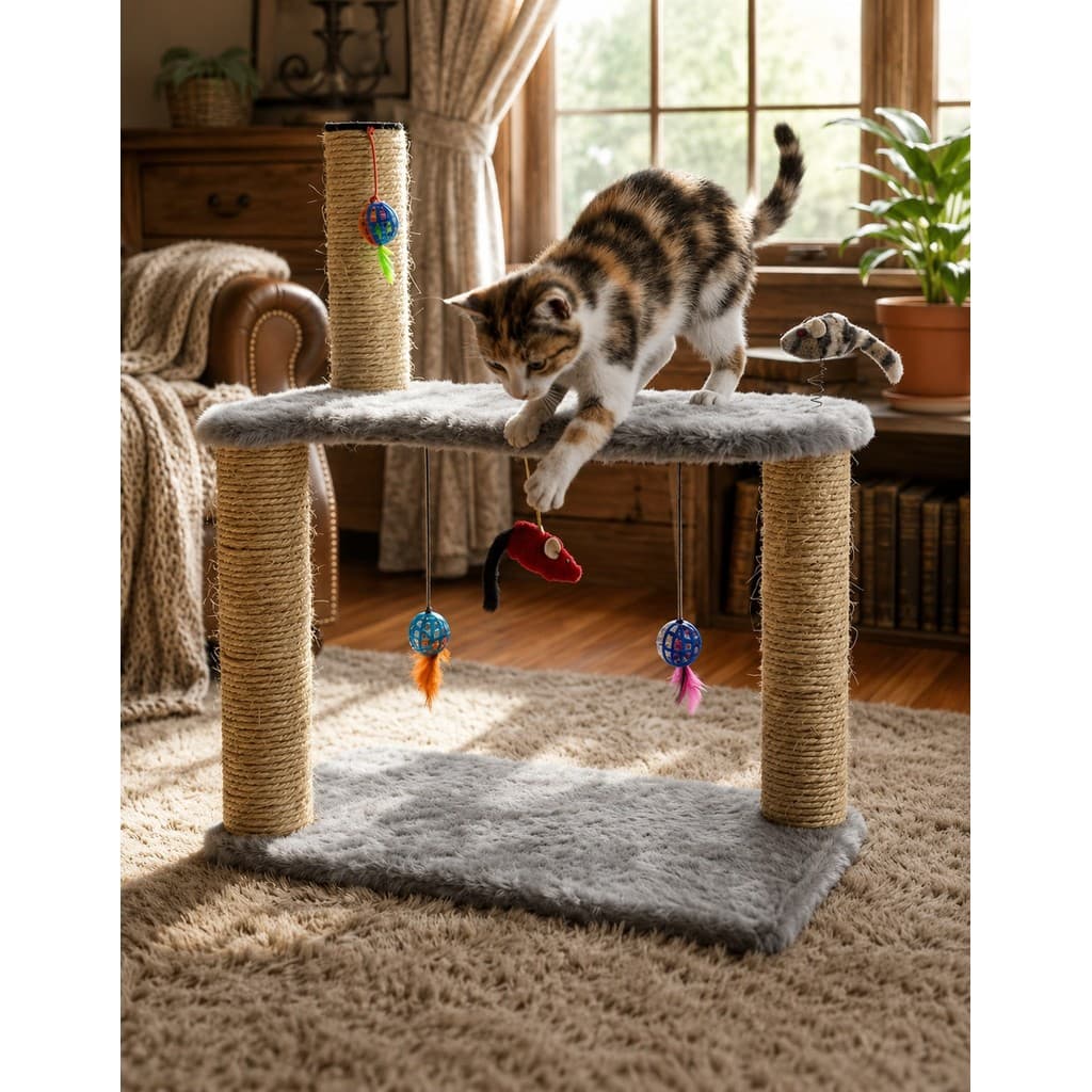 Arranhador Playground Gatos 2 Níveis 5 Brinquedos 3 Postes