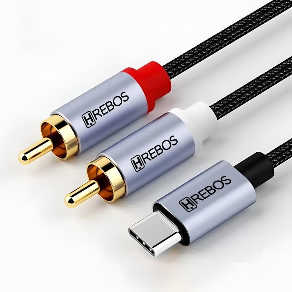 Cabo Áudio Usb Tipo-c Rca Para Celular Mesa Caixa De Som Preto