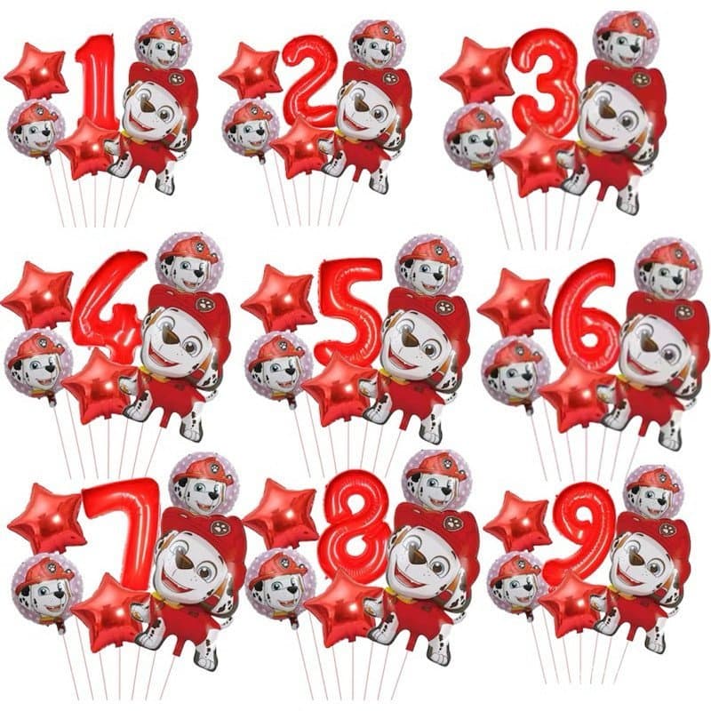 Kit 6 Balão Patrulha Canina Marshall + Número Balão Redondo+ Estrela Metalizados