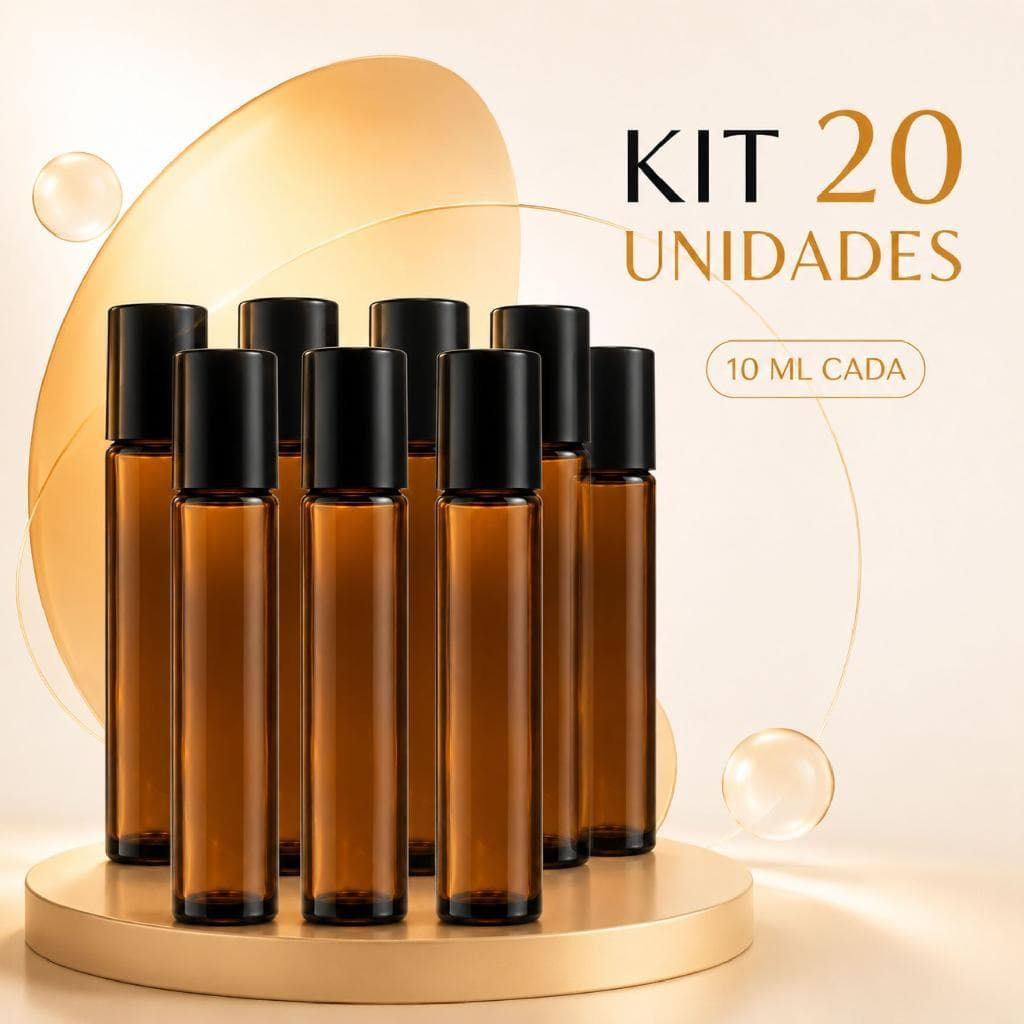 Kit 20 Frascos Vidro Âmbar Roll-on 10ml P/ Óleos Essenciais