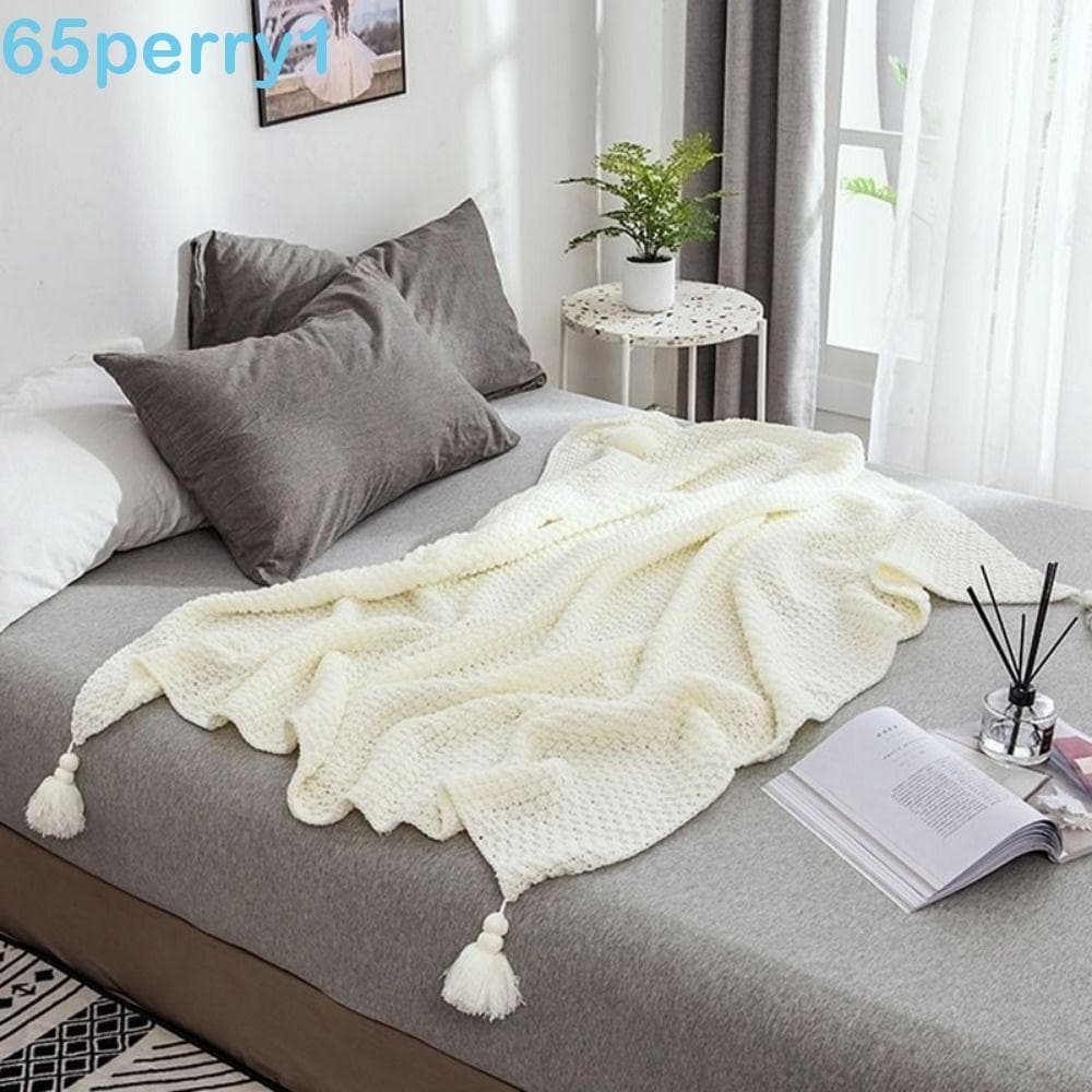 PERRY1 Cobertor De Cama Waffle Tecido , Malha Com Borla Espessada Nórdica Pelúcia Respirável