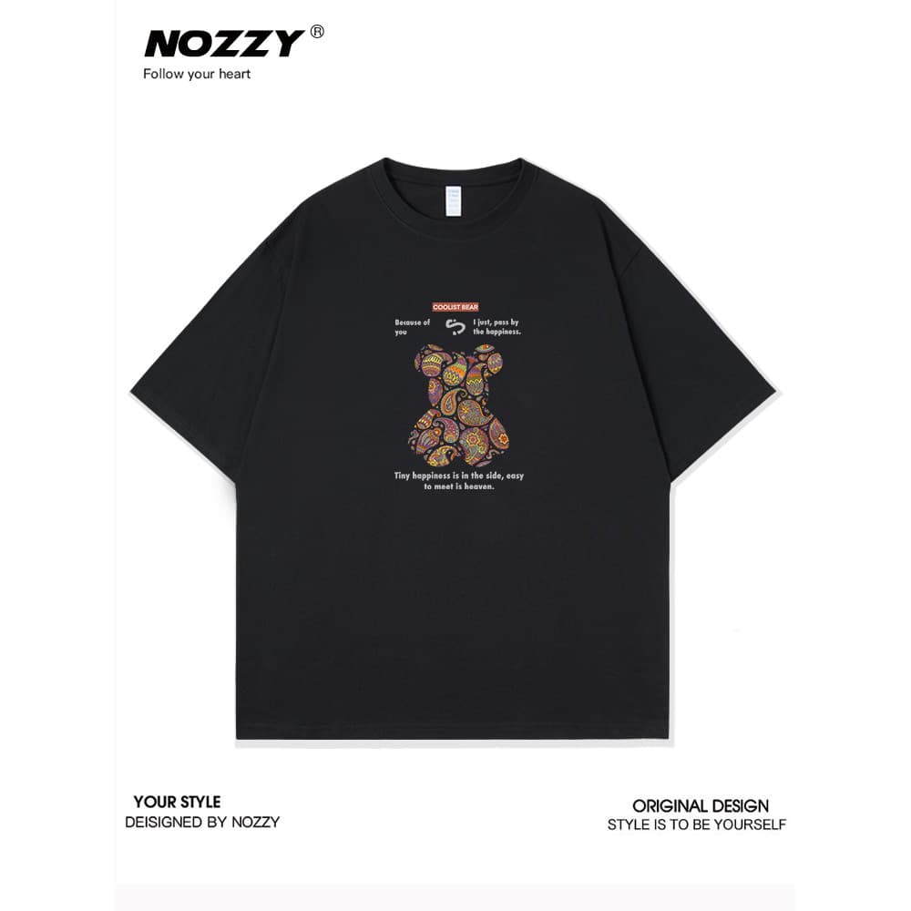 Street Wear urso impressão americana na moda de manga curta camiseta masculina 2026 verão novo estilo camiseta masculina