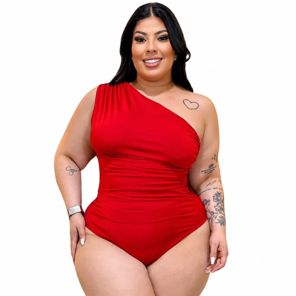 Body Bori Bory Feminino Plus Size Um Ombro Uma Alça Plisado Mula Manca Em Suplex