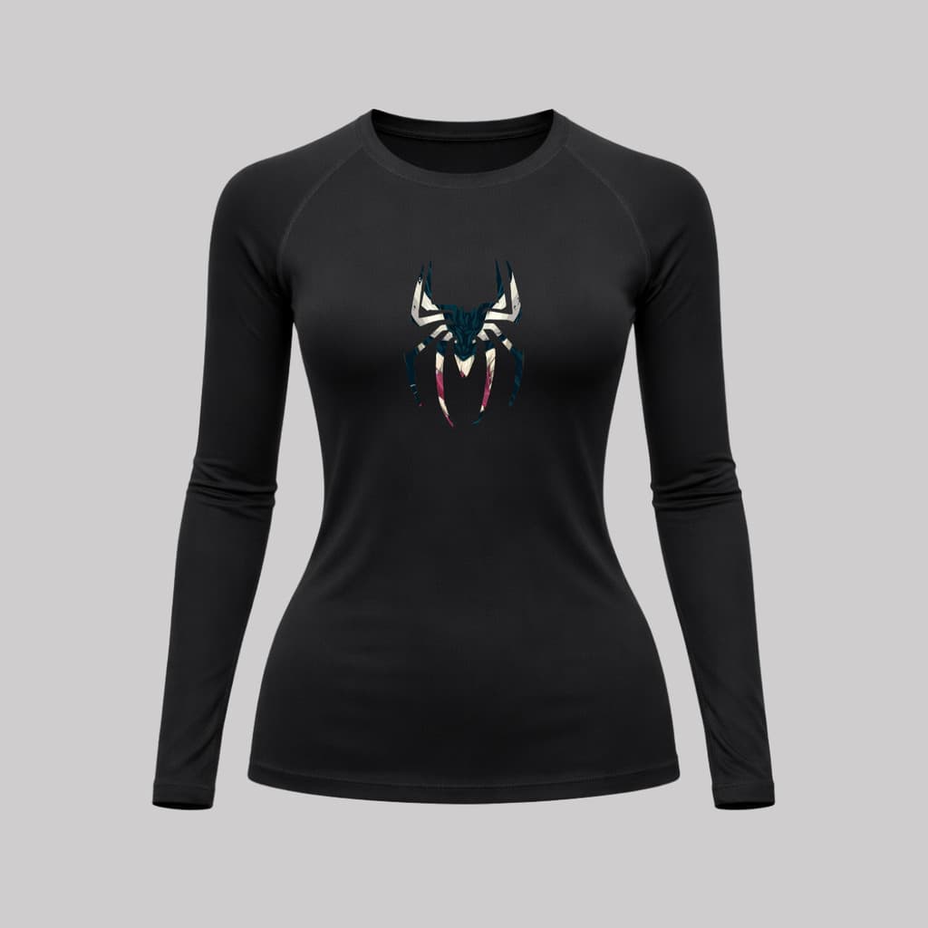 Camiseta Feminina Segunda Pele Spider Venom Compressão Manga Longa UV 50+