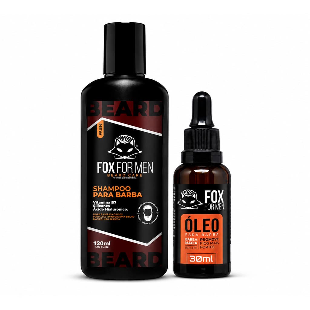 Kit Shampoo para Barba e Óleo para Barba em Gotas Fox For Men