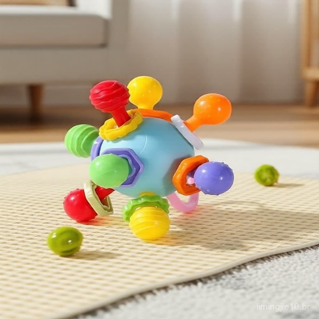Brinquedo de Dentição Manhattan Ball Baby - Silicone de Grau Alimentício, Lavável, Seguro para Morder e Mastigar,