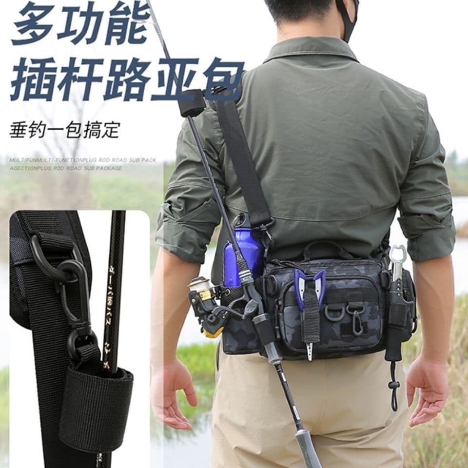 Conjunto de bolsa de cintura multifuncional, bolsa mensageiro de ombro, bolsa de pesca à prova d'água, equipamento de pe