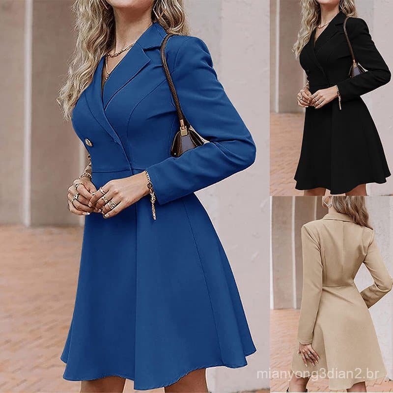 2023 Cross-Border europeu americano outono inverno novo estilo feminino cor sólida duplo Breasted jaqueta corta-vento de