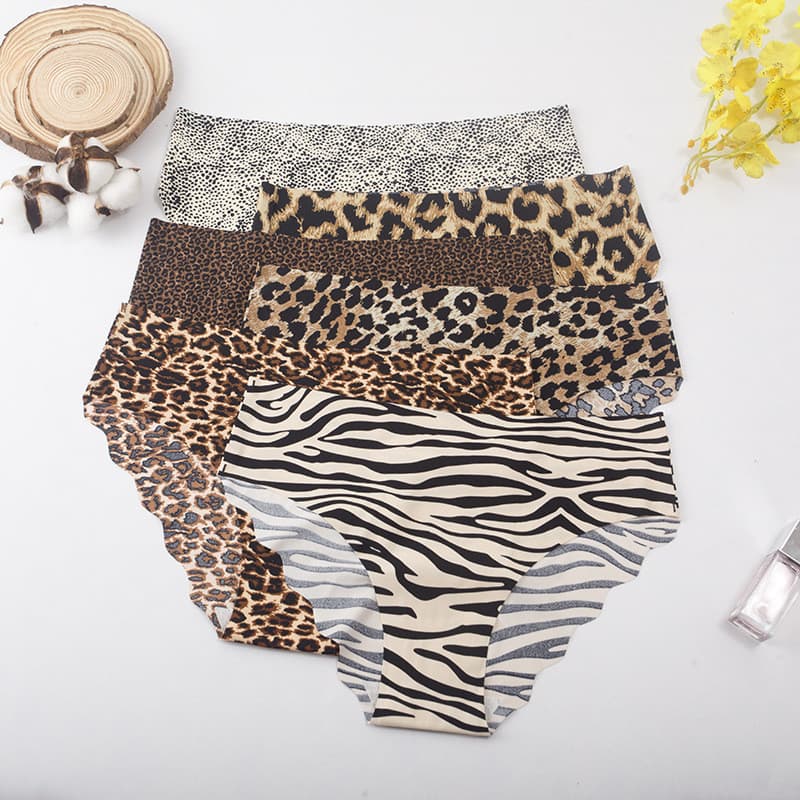 Europeu americano leopardo impressão sem costura calcinha feminina seda gelo cintura baixa respirável confortável Cross-