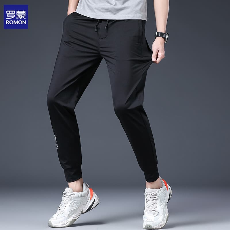 Lomon Homens Primavera Verão Novo Estilo Calças Casuais Calças de Seda Gelo Calças Slim-fit Stretch Respirável Calças Es