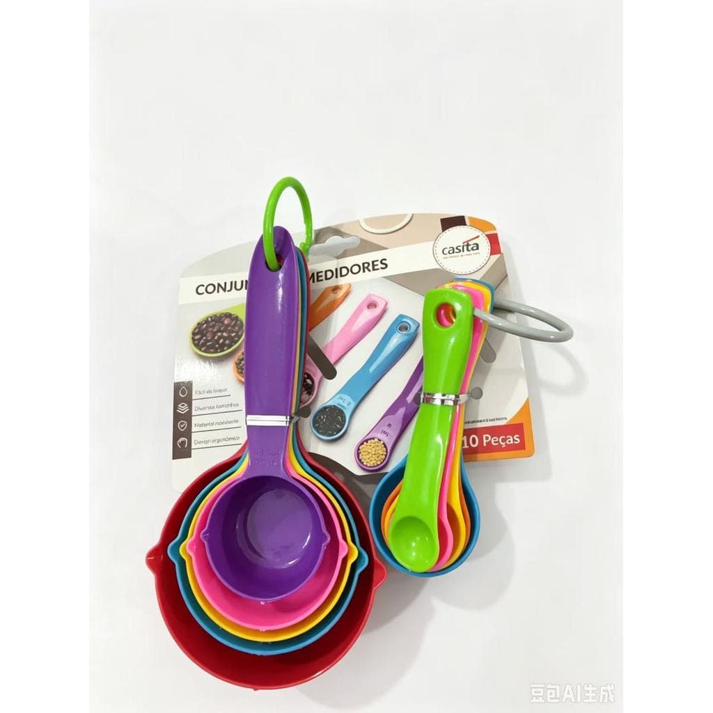 Kit de Medidores de Cozinha 10 Peças Xícaras e Colheres Medidoras Coloridas para Receitas e Confeitaria