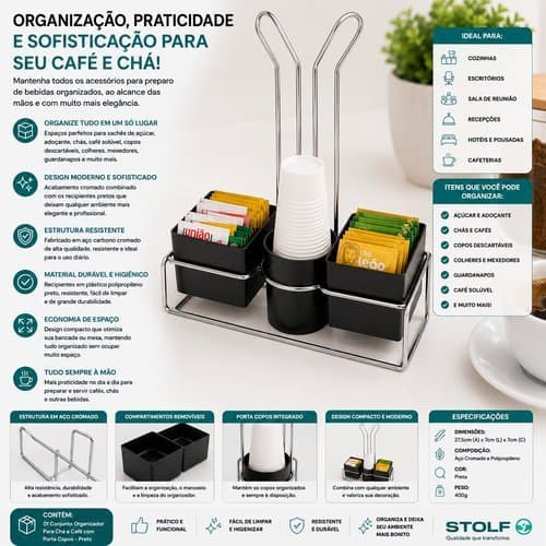 Conjunto Organizador Chá Café Porta Copos Compacto Resistente Design Moderno Prático Cozinha Mesa Organizador Espaço