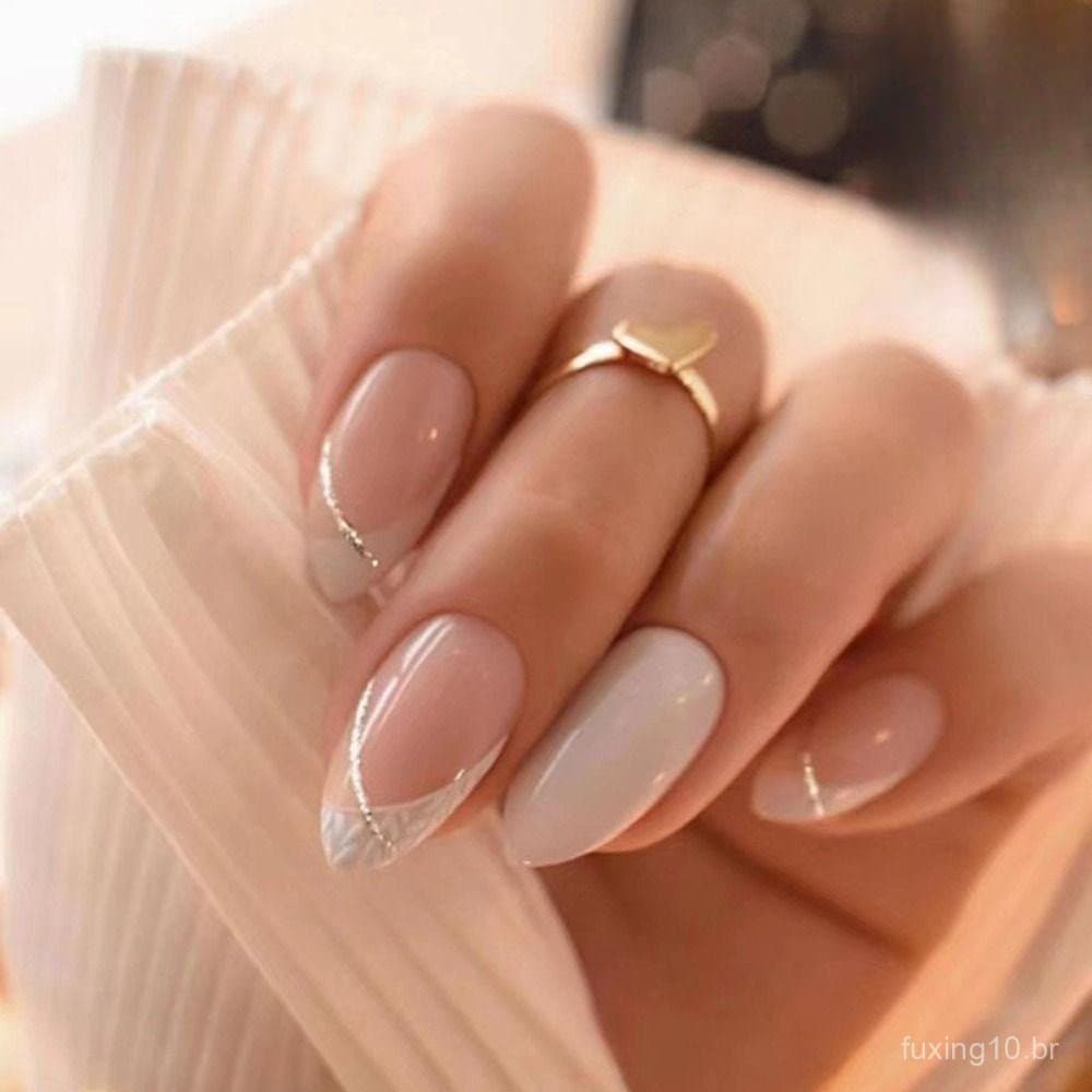 MILLNEY Fake Nials , Unhas Postiças Com Gradiente Vermelho Rosa Francesa , Prensa Removível Elegante De Amêndoa Longa Na