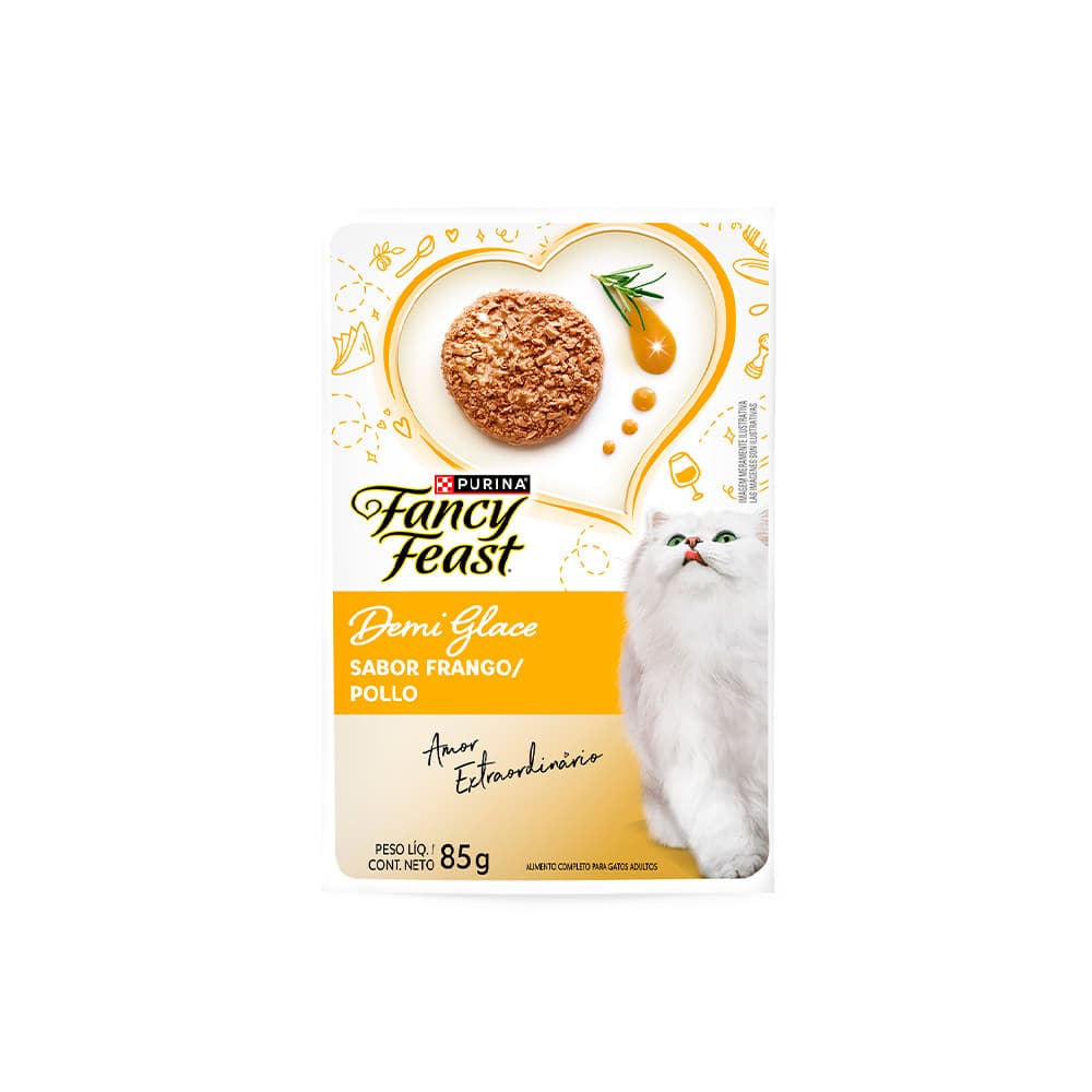 Ração Úmida Fancy Feast Sachê Demi Glace para Gatos Adultos sabor Frango 85g