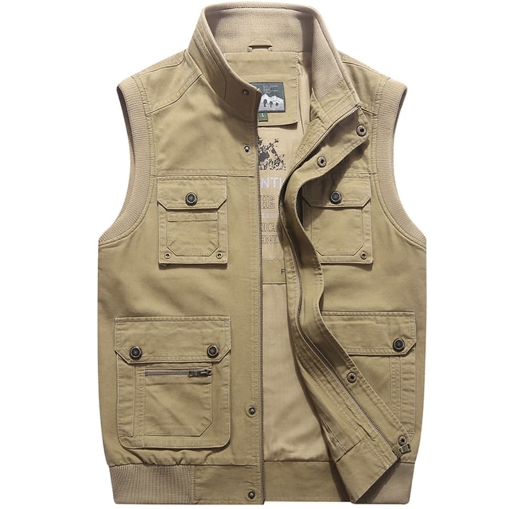 Multi-bolso colete masculino primavera outono puro algodão de meia-idade idosos colete Casual pai usar colete tamanho gr