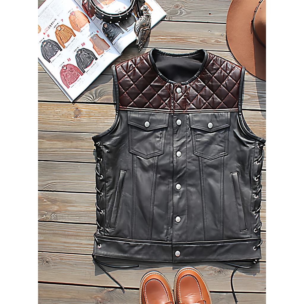 Colete de couro genuíno masculino cabra vegetal curtido motocicleta frota clube colete Harley pesado motocicleta colete