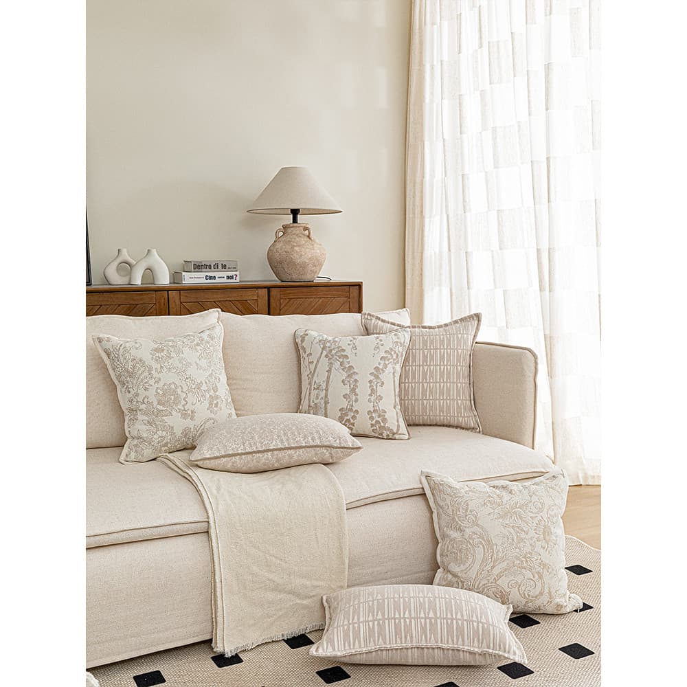 Fronha Jacquard estilo creme francês, capa de almofada quadrada de Chenille, leite, chá, removível, lavável, sala de est