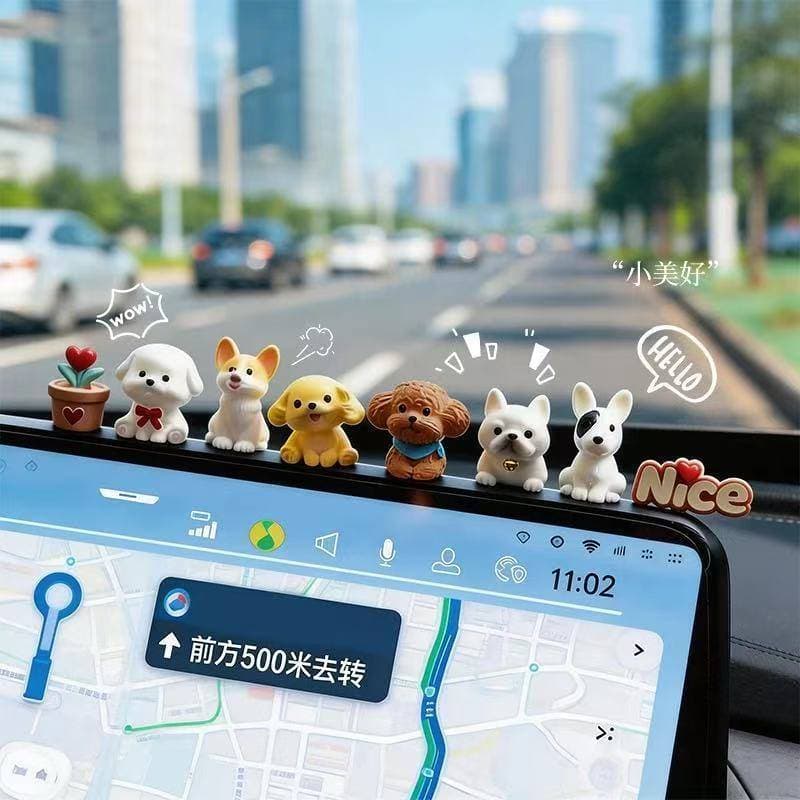 Acessórios de decoração do carro bonito filhote de cachorro boneca Console central do carro tela exibição suprimentos de
