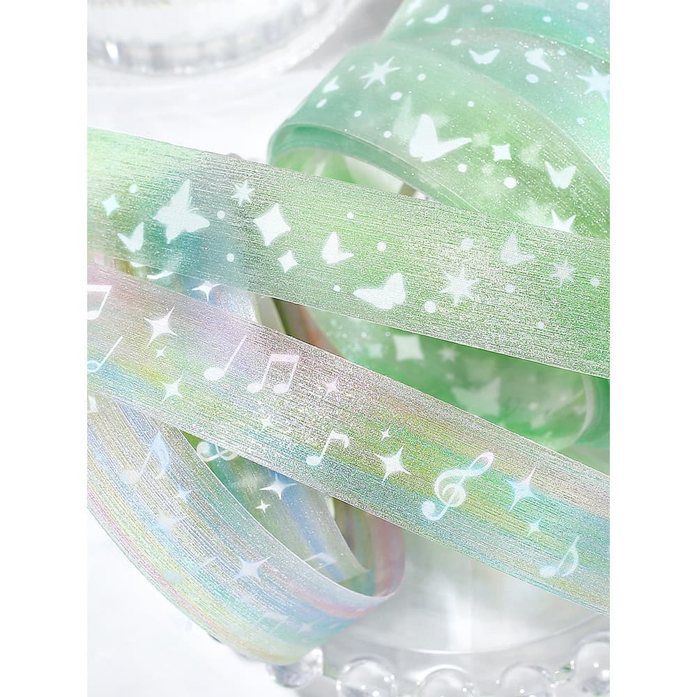 Literário fresco de alto valor Dream Green Dreamy Dream Series Fita PET piscante escovada Rolo inteiro Linda luz das est