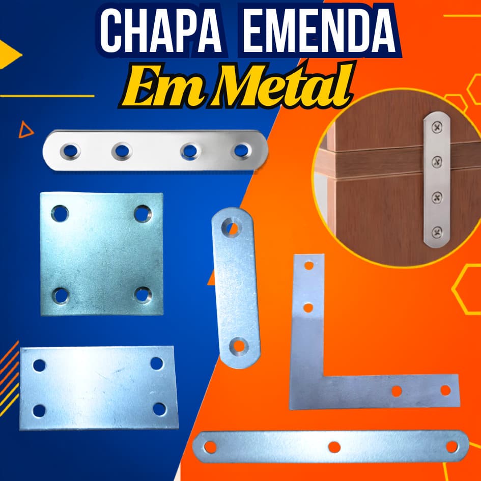 2 Unidades Chapa união de 2 furos ou 4 furos metal madeira