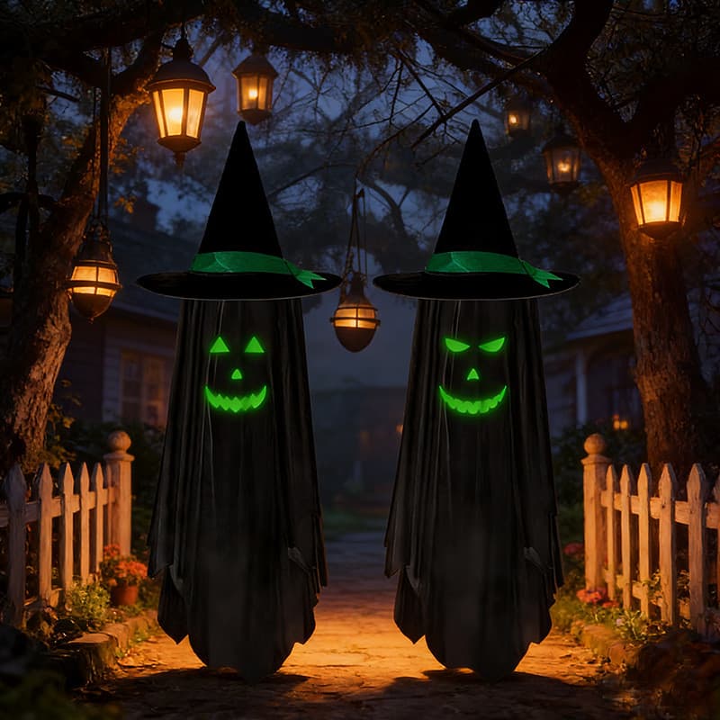 Chapéu de Bruxa Fantasma que Brilha no Escuro para Halloween, Decoração de Cena Externa, Pendente Decorativo para Festa,