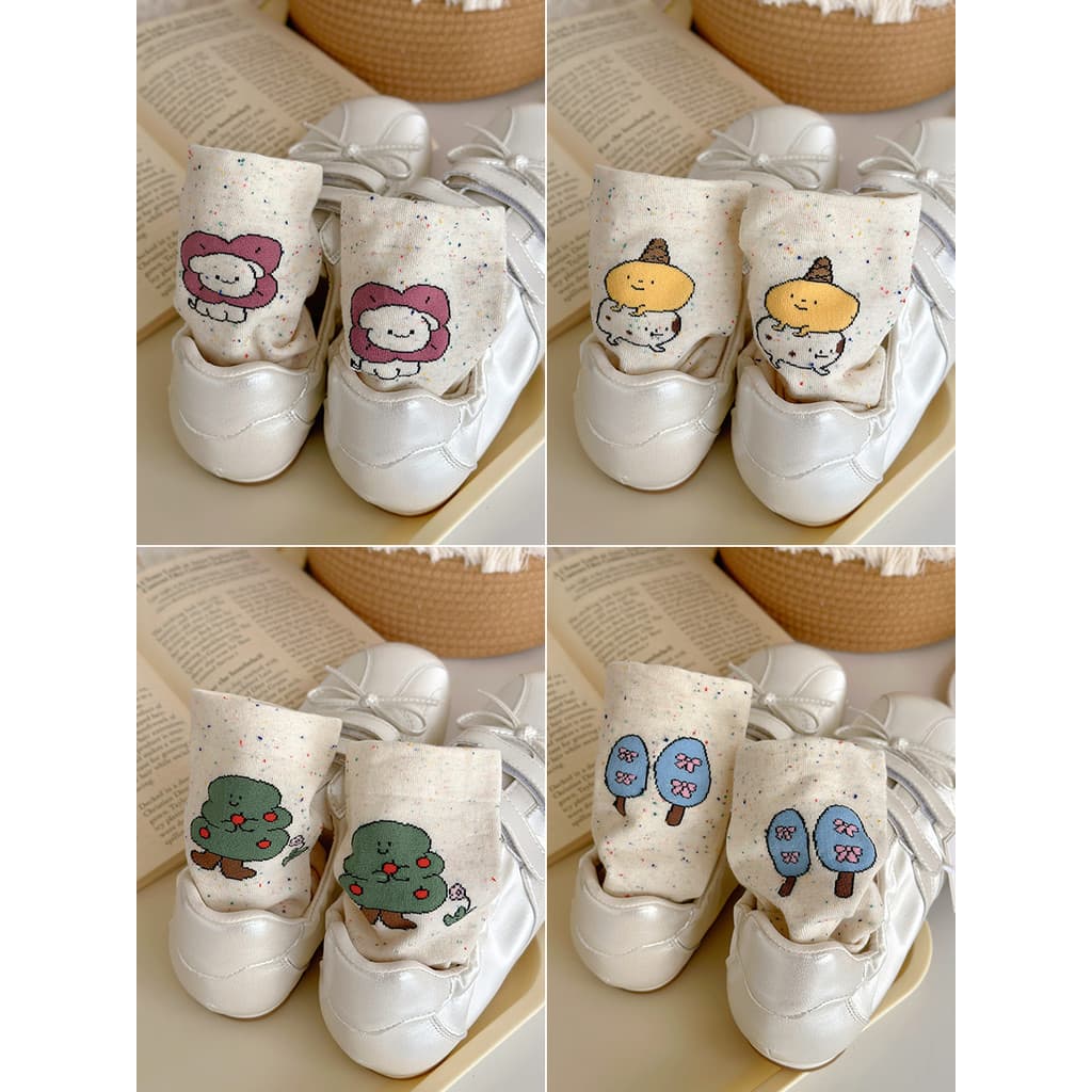 Bonito dos desenhos animados pintados à mão meias de tubo médio feminino primavera verão meias de algodão puro japonês i