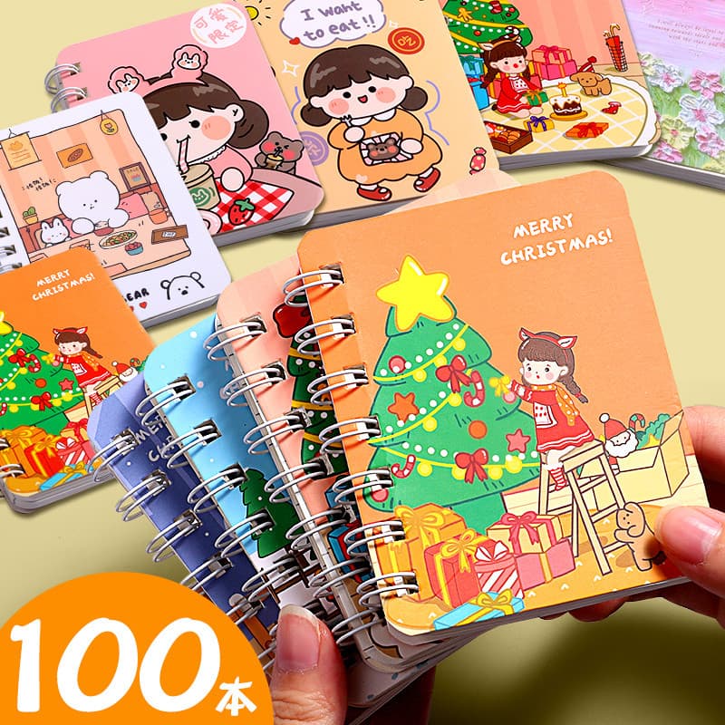 Caderno de bobina de desenho animado de Natal Caderno pequeno fofo fresco estilo ins Mini caderno de bolso Bloco de nota