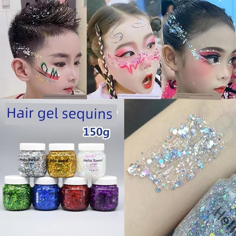 Produto genuíno compra produto maquiagem de palco, lantejoulas de cabelo, creme de Gel, pó grande com Glitter, cabeça de