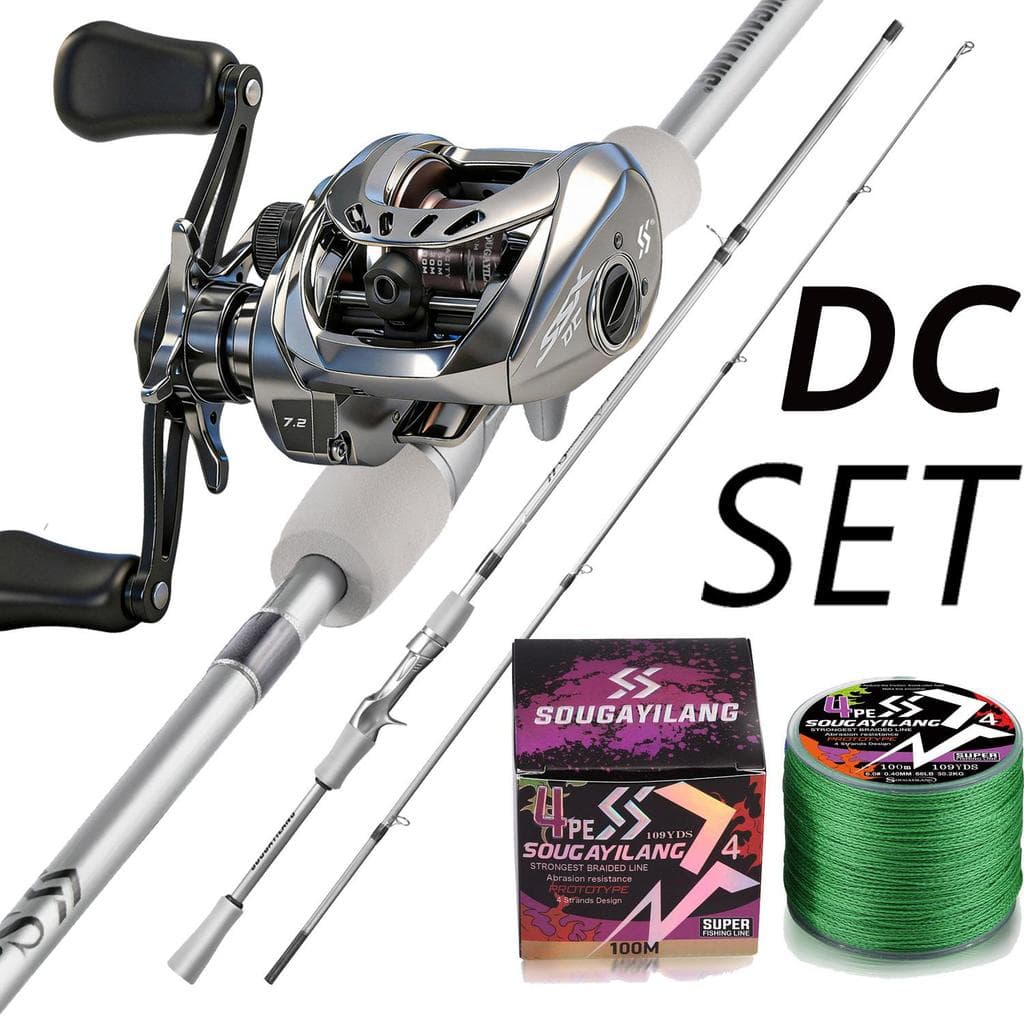 Kit de Pescaria Sougayilang Vara de pesca 1.80m 2 seções + Carretilha de pesca 6.3:1 + Linha de pesca + Isca de pesca