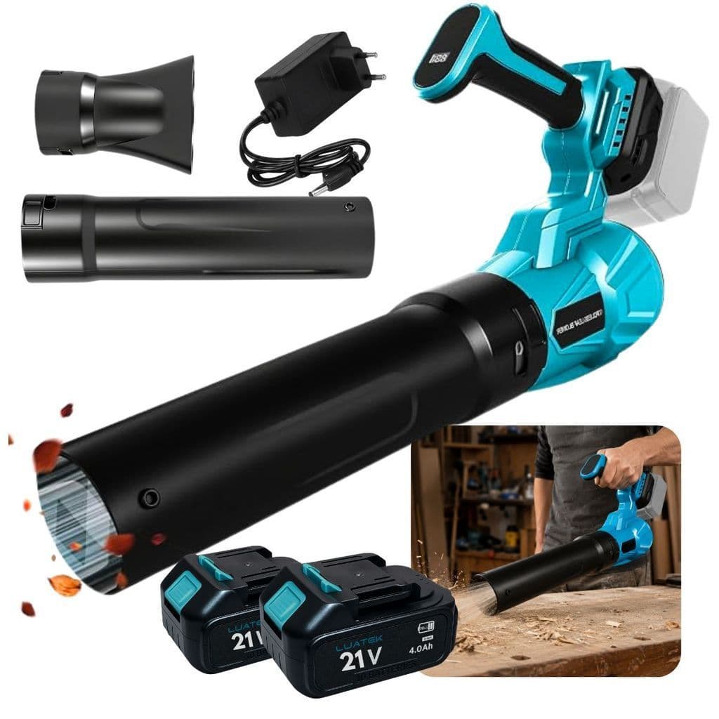 Soprador Elétrico Profissional 800W 2 Baterias 21V 2.0Ah Motor Brushless Sopra Folhas Sujeiras Jardim Secar Carro