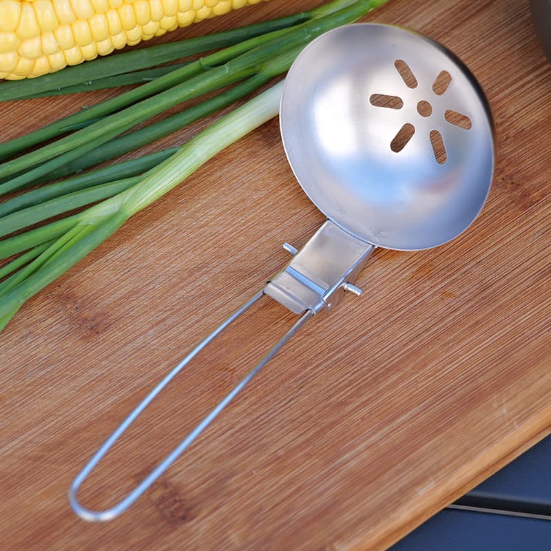 Utensílios de mesa portáteis para uso doméstico, colher de sopa de aço inoxidável, coador, acampamento, piquenique, dobr