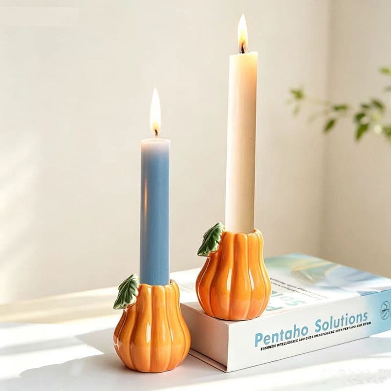 Suporte de vela em forma de abóbora, estoque pronto, cerâmica, inserção de luz de vela de Halloween, castiçal perfumado,