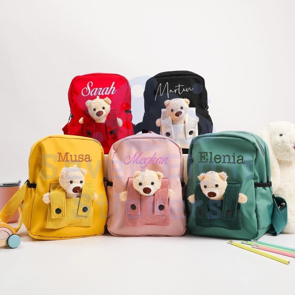 Mochila Infantil Personalizada De Ursinho De Pelúcia , Com Nome Exclusivo , Adequada Para Meninas E Meninos Escolar , Pr