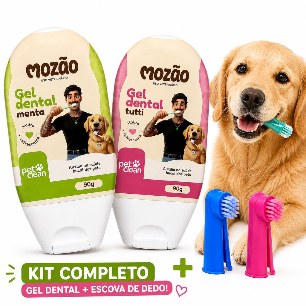 Kit Gel Dental Pasta de Dente Para Cachorros e Gatos + Dedeira Escova Pet Creme dental