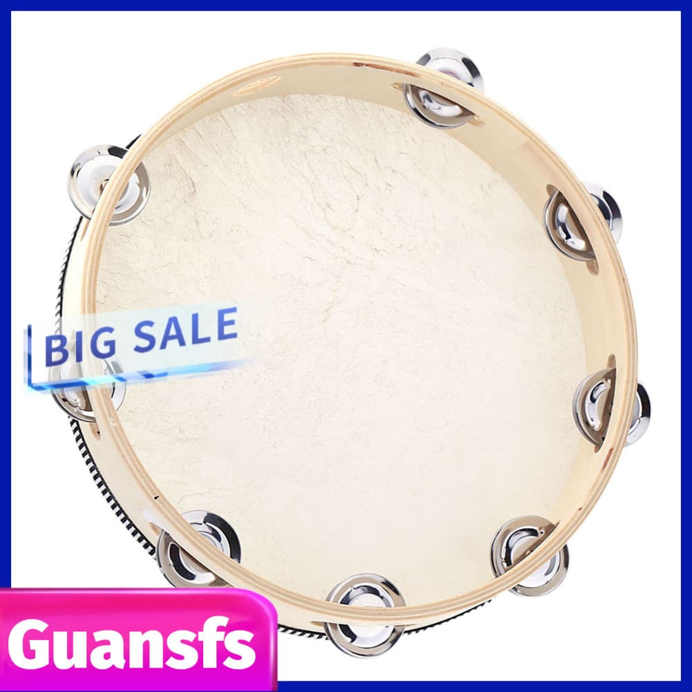 guansfs.br 10 tambor de pandeiro portátil, sino de metal de bétula, jingles de percussão, instrumento educacional