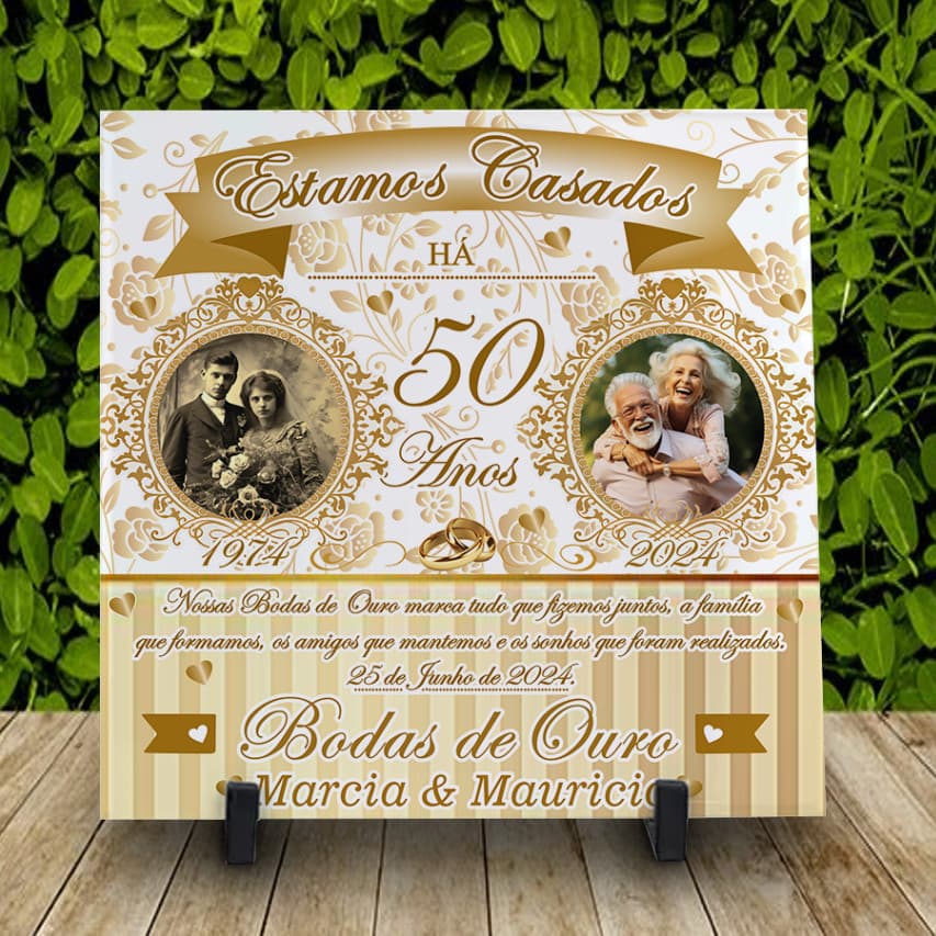 Azulejo Personalizado Bodas de Ouro com Fotos- 50 anos Casados