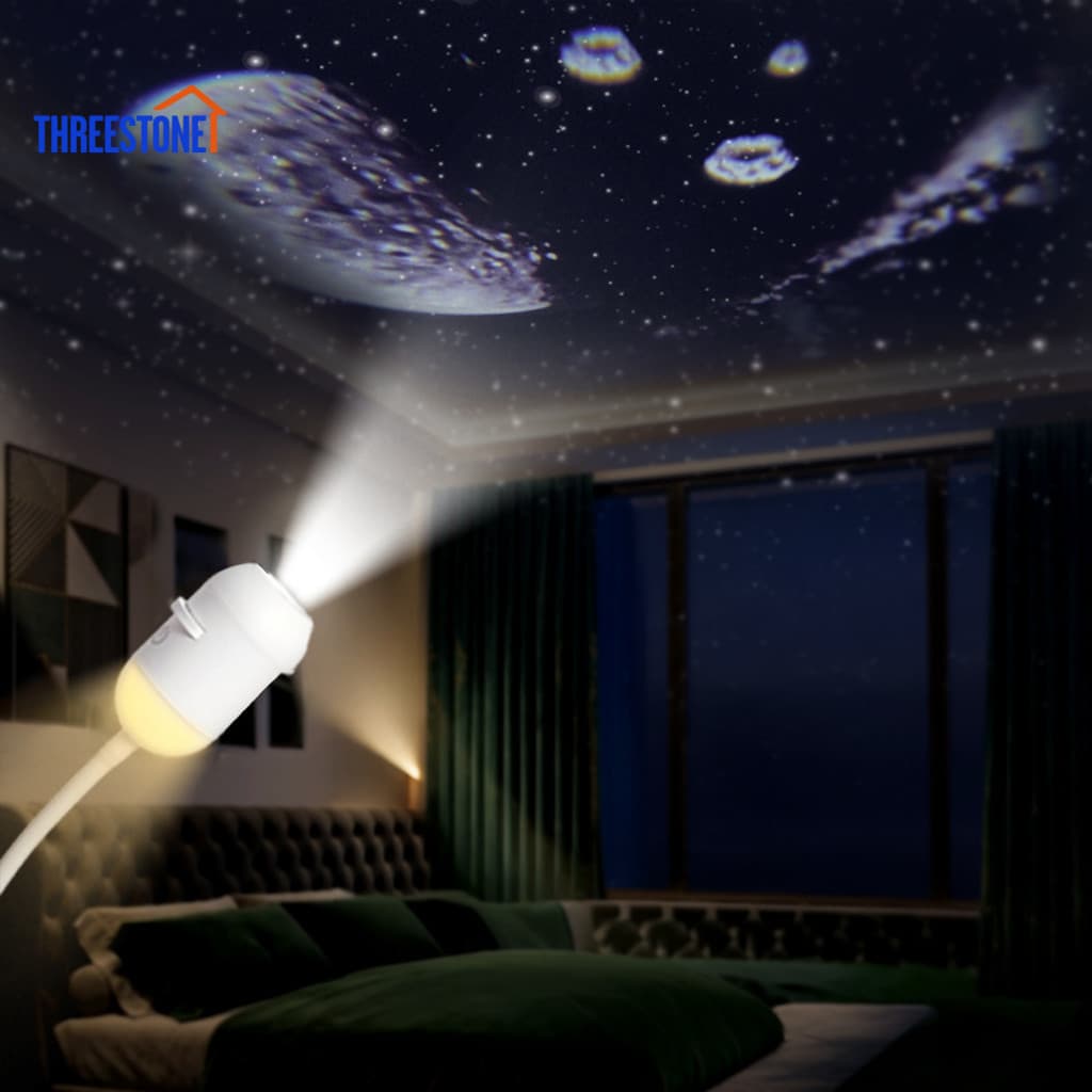 Projetor de Luz Noturna com Filmes, Lâmpada Flexível 360 Graus, 2 em 1, Mini Projetor de Estrelas USB LED para Teto e Pa