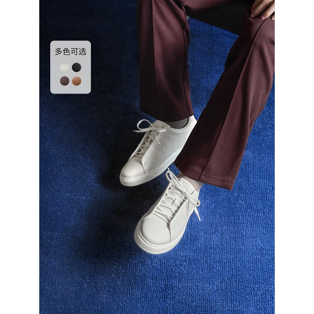 [Capa de um Pedal] ThomWills tênis masculino couro genuíno aumentado sapatos brancos All-Match sapatos casuais verão