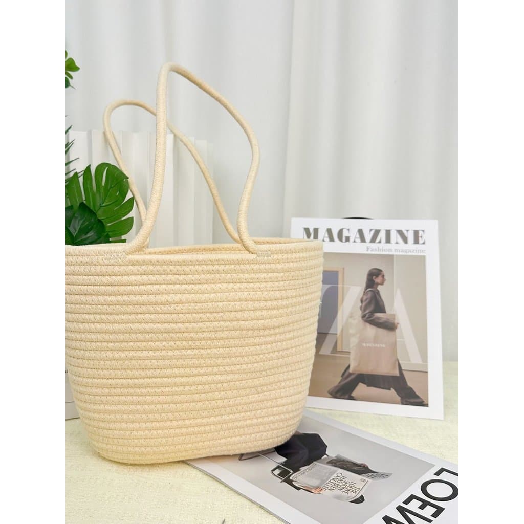 Bolsa bolsa transversal feminino Bolsa japonesa simples de palha feminina, bolsa de tecido portátil de grande capacidade