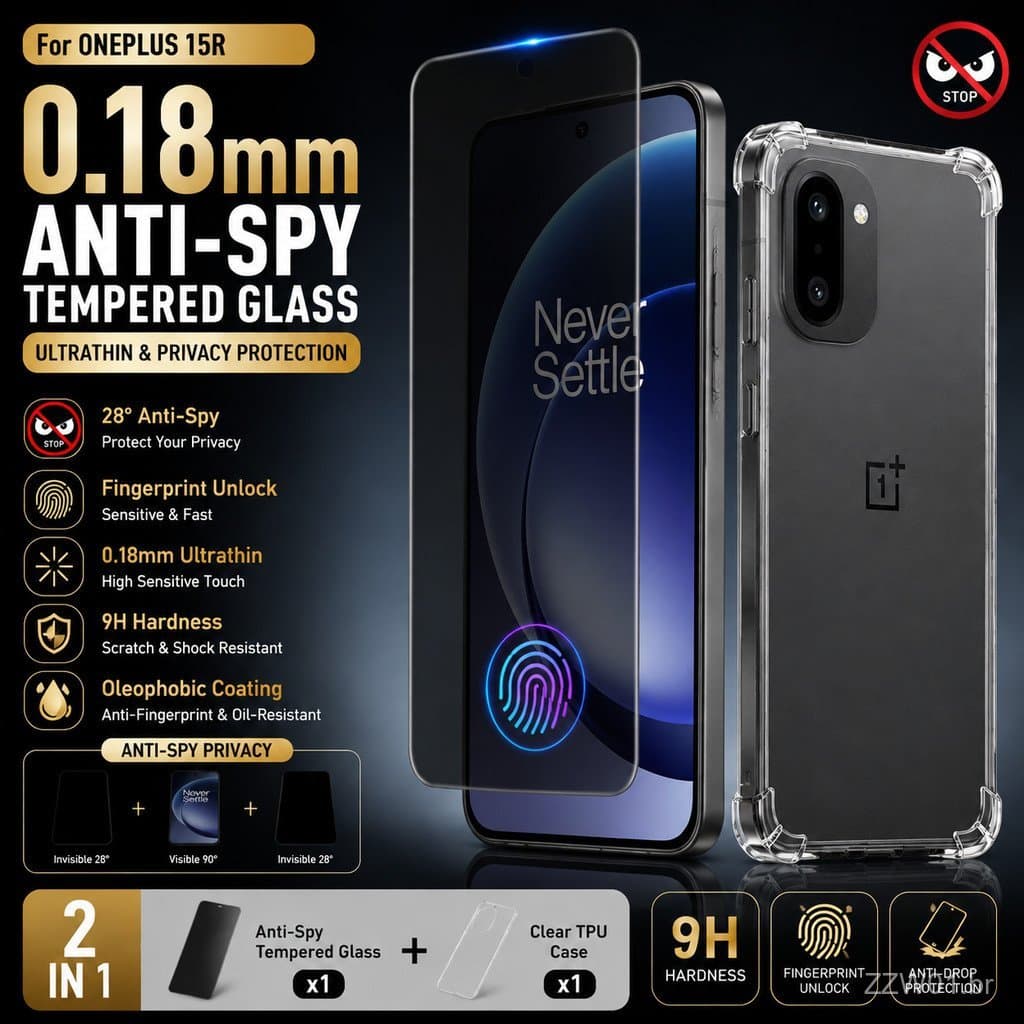 Película de Vidro Temperado Anti-Espionagem de 0,18mm para OnePlus 15 15T 15R 13T 13R Ace 6 5 Ace 6T Ace 5 Pro Ace 3V Tu