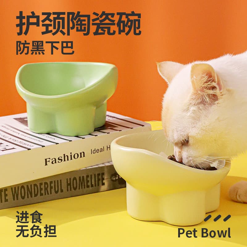 Tigela de cerâmica para gatos, tigela para animais de estimação, proteção para pés altos, coluna Cervical, tigela de arr