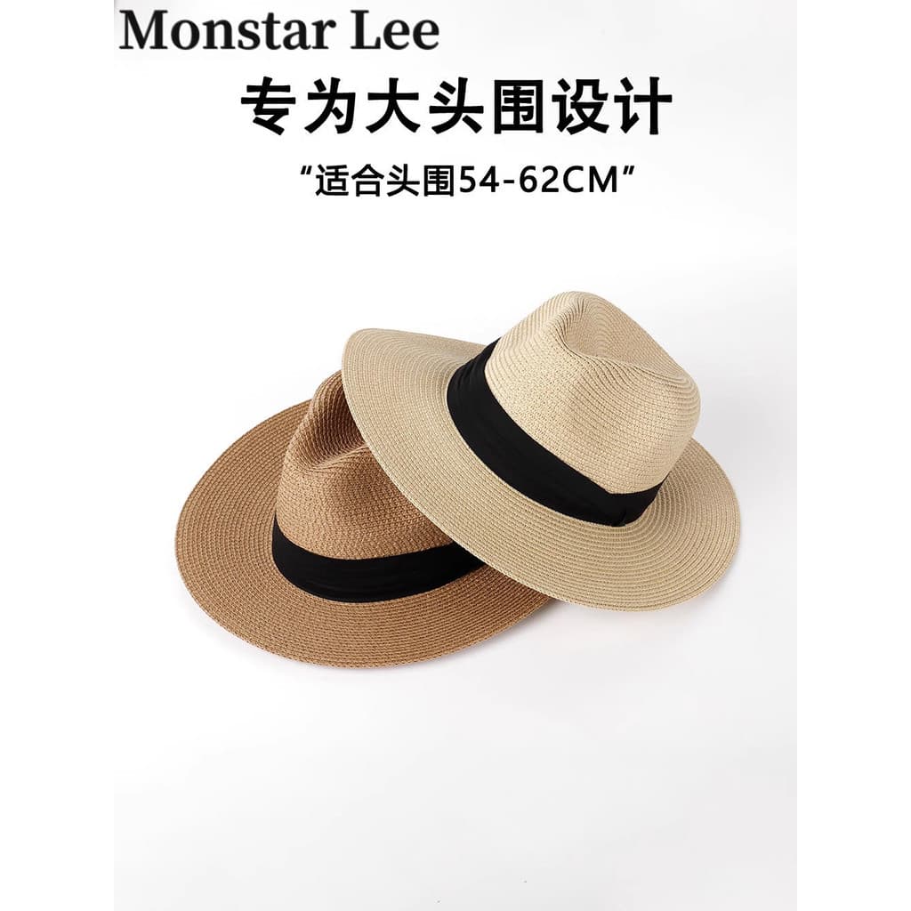 Monstar Lee Chapéu de Palha com Circunferência de Cabeça Grande Panamá Chapéu Masculino Seaside Praia Chapéu de Sol Femi
