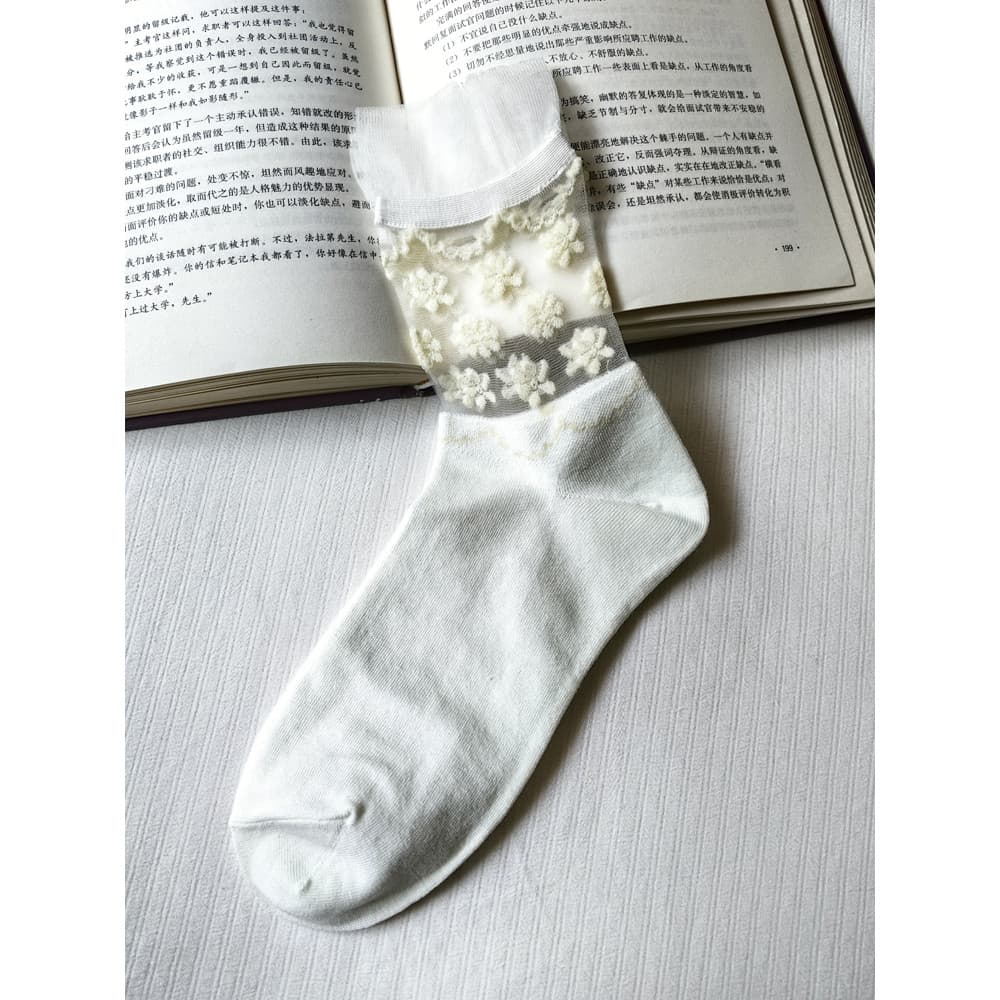 Bem-estar doce rendas meias femininas de vidro fino seda algodão costura japonês fada estudantes suor-absorvente bonito